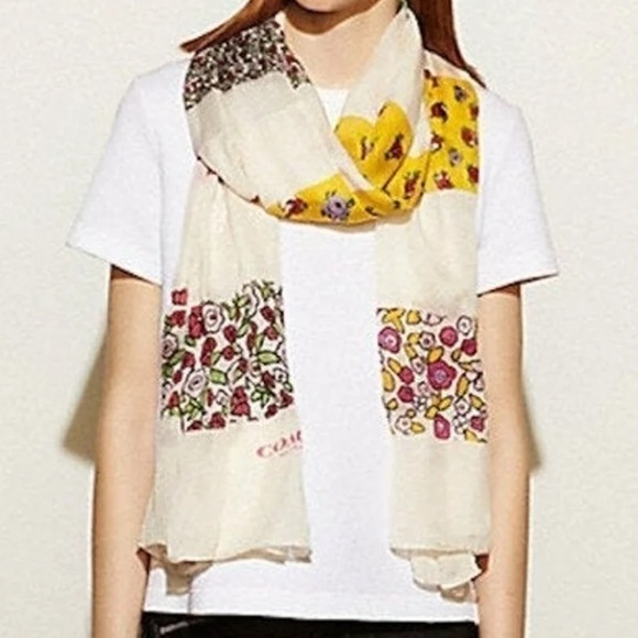COACH Women's Floral Patchwork Oblong Scarf Wrap - Picture 7 of 7